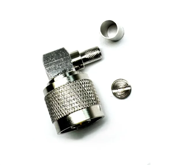 UHF male 7 crimp 90° (Папа, Штырь, Вилка, Штекер, Plug), кутовий високочастотний штировий обтискний роз'єм з обтискною втулкою (внутрішній діаметр Ø 5,9 мм) для кабелю RG-58, RG-223, LMR 240, SLR 240 (під обтискання кутовий 90°)